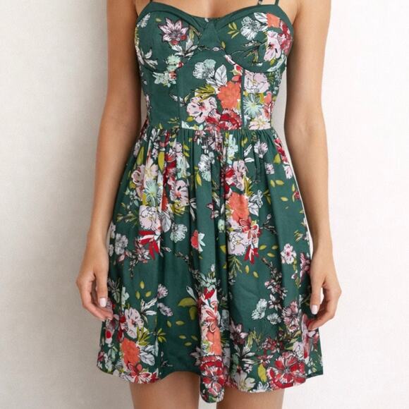 Band of Gypsies Dresses & Skirts - BOG Collective Bustier Babydoll Dress Small Mini Green Floral Band of Gypsies